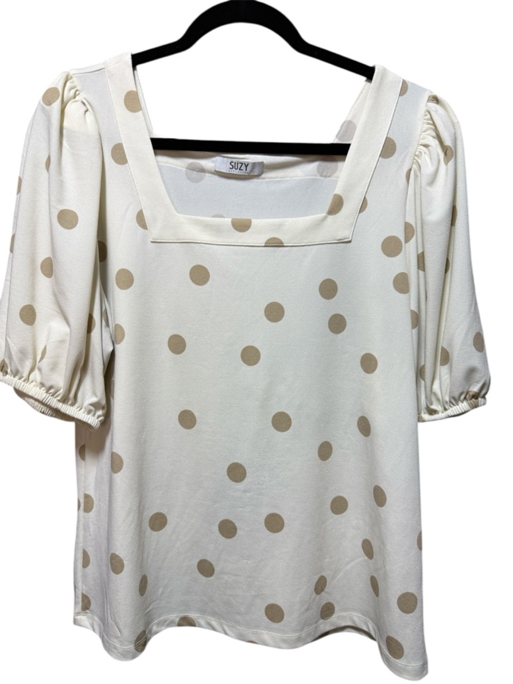 Cream Polka Dot Square Neck Blouse